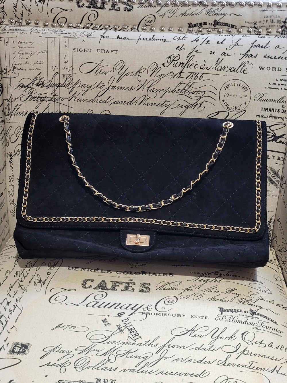 Quilted Chain-Trim Shoulder Bag - Black